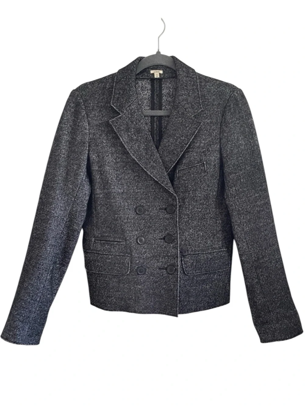 J. Crew Thandie Marled Charcoal Gray Double-Breasted Wool Blend Blazer Sz 8